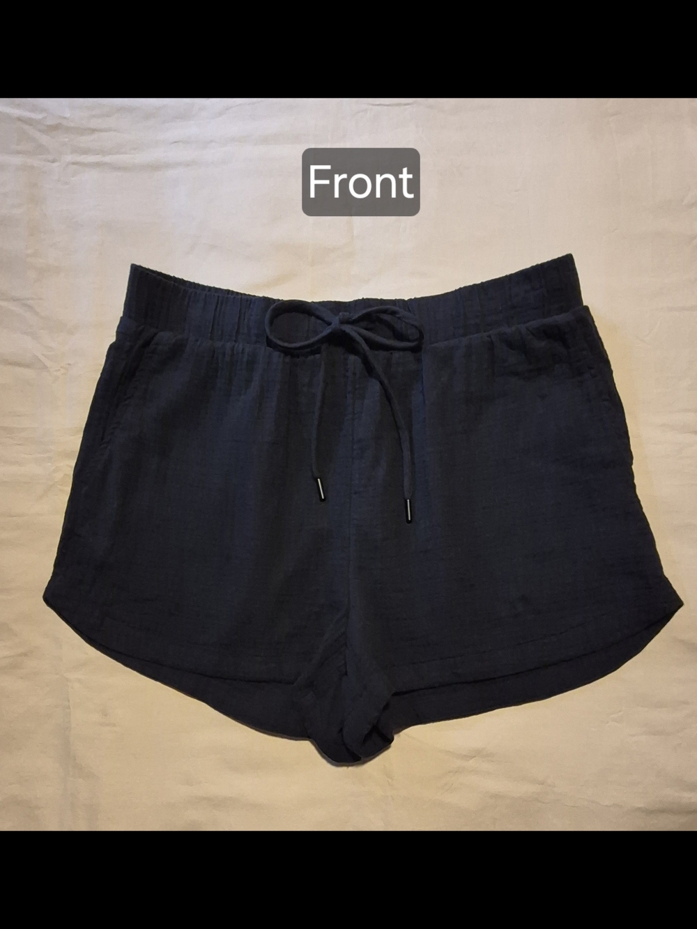 CALIA Womens High Rise Front Tie Dolphin Swim Coverup Shorts Pure Black, Size L
